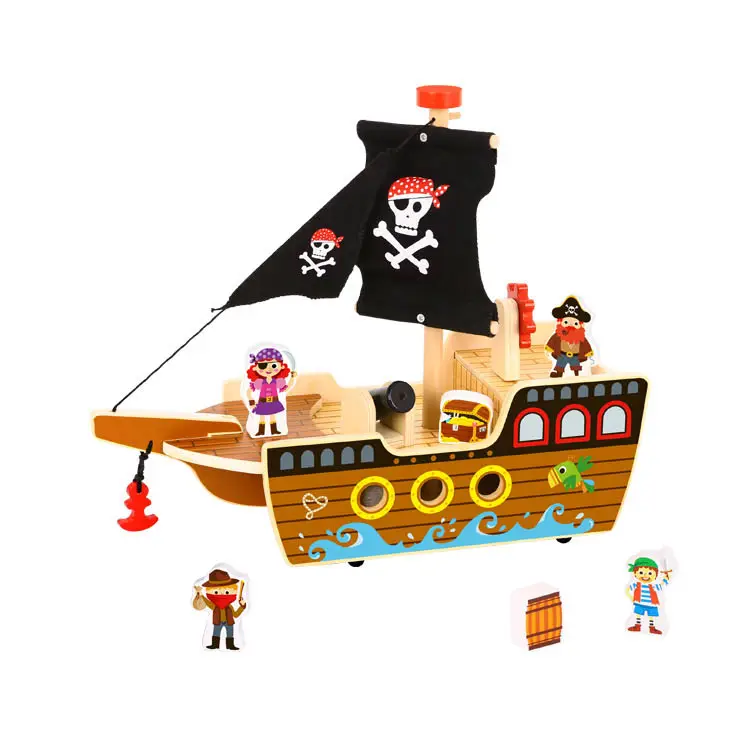 2022 New Design TOOKY Toy Pirate Ship Toy Pretend Play in House Wooden with Wheels for Boys Other Pretend Play & Preschool