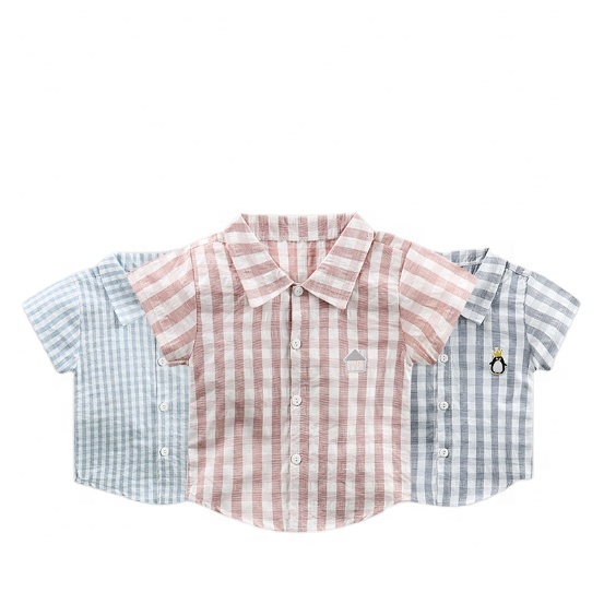 Children's shirt new cotton kids Plaid Shirt boys and girls short sleeves