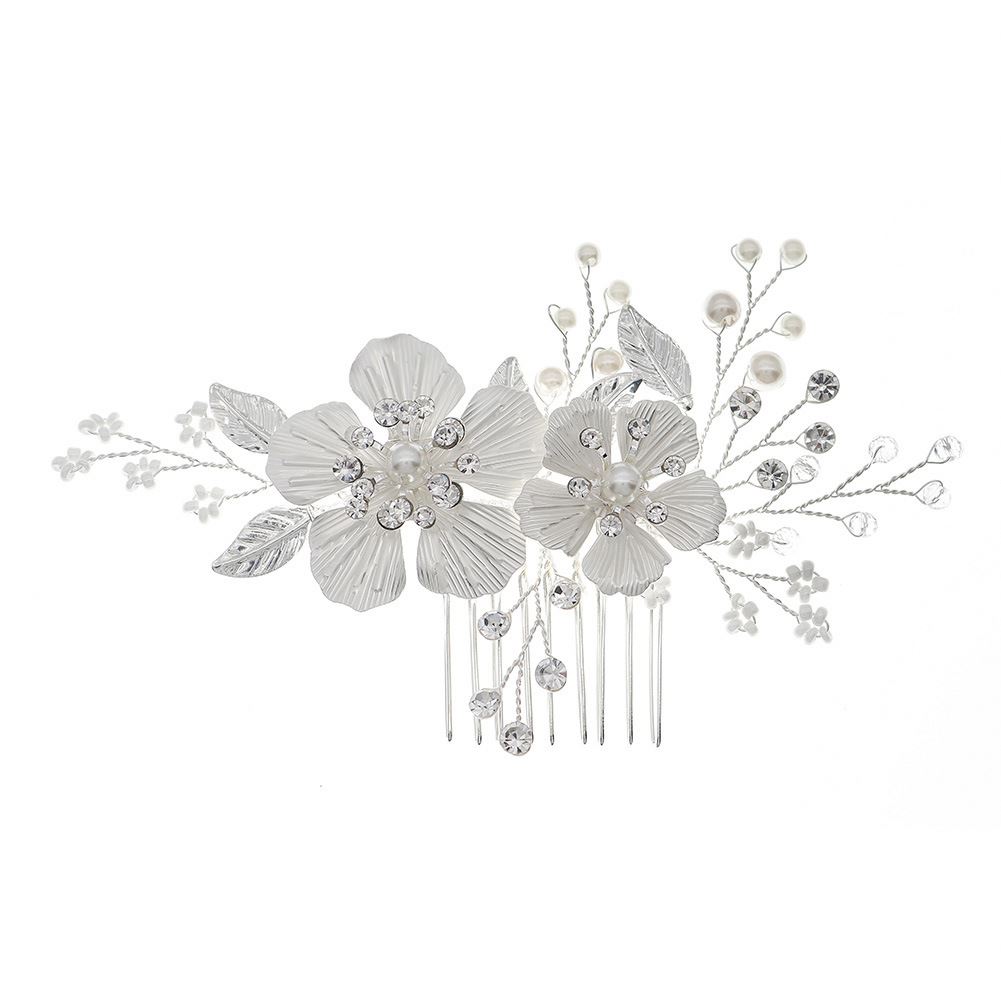 Handmade Gold Leaves Flower Headdress Headband Accessories Metal Beads Bridal Wedding Fancy Side Combs For Women