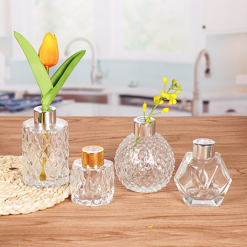 Wholesale Modern Simple Mini Clear Crystal Vase Small Cylinder Silver-Rimmed Clear Vase For Wedding Centerpieces Home Decor