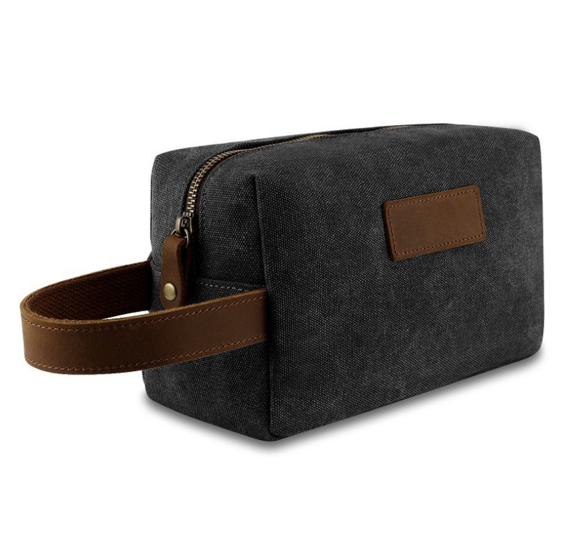 Wholesale Men's PU Leather Brown Travel Cosmetic Wash Toiletry Bag Waterproof Cosmetic Bag