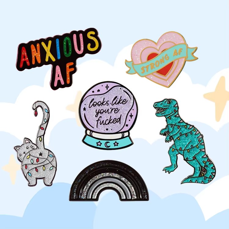 No Minimum Any Style Custom Enamel Pin Manufacture Cartoon Label Logo Metal Hat Lapel Pin Glitter Badge Clothing For Clothes