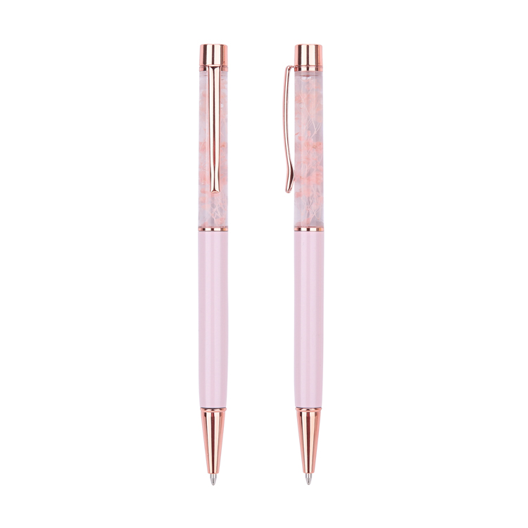 Unique Design Hot Sale Twist Action Metal Ball Pen Dried Flower Cute Metal Pens
