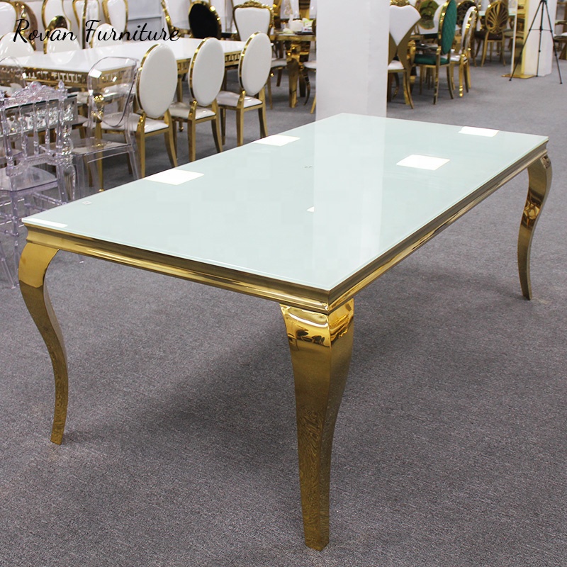 Luxury titanium gold stainless steel rectangle hotel table for modern event furniture