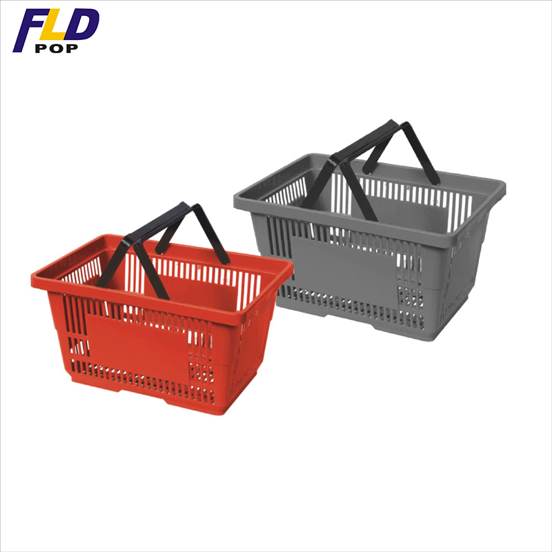 high quality stackable supermarket plastic shopping basket for shop with wheels