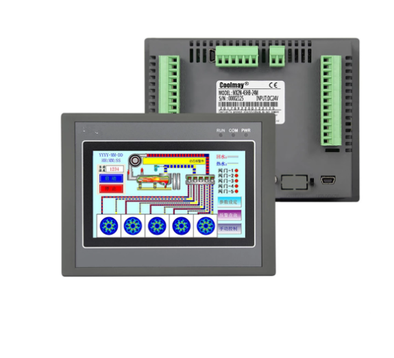 Интегрированный контроллер HMI PLC 4,3 дюйма, сенсорная панель 4,3 дюйма, цифровой вход/выход транзистора 24 В постоянного тока, 12DI 12DO, аналоговый 0-10 в RS232 RS485