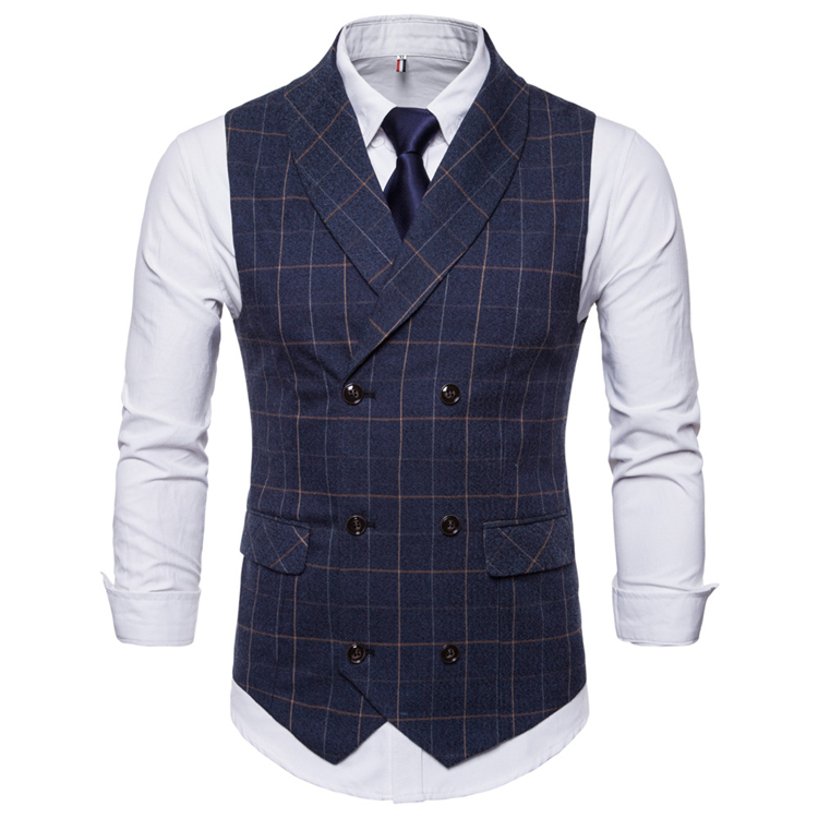 Slim Fit Business Clothes Formal Plaid Men Vest Waistcoat Cotton Suit Vest Men Chalecos Hombre Double Breasted