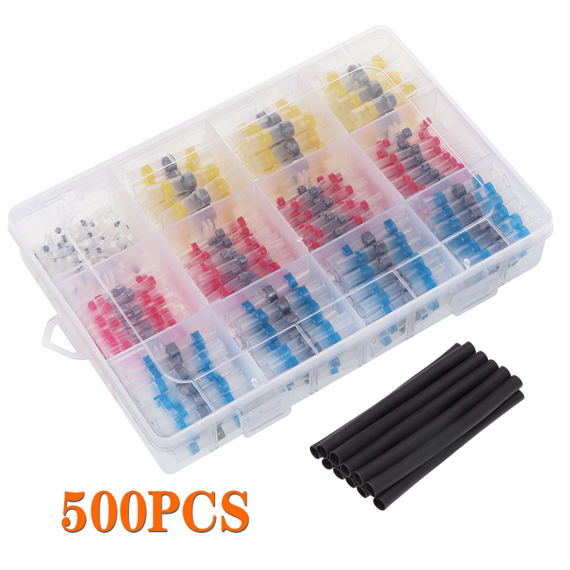 500PCS Waterproof Insulated Electrical Wire Terminals Solder Seal Wire Connectors Heat Shrink Butt Power Tool Accessories