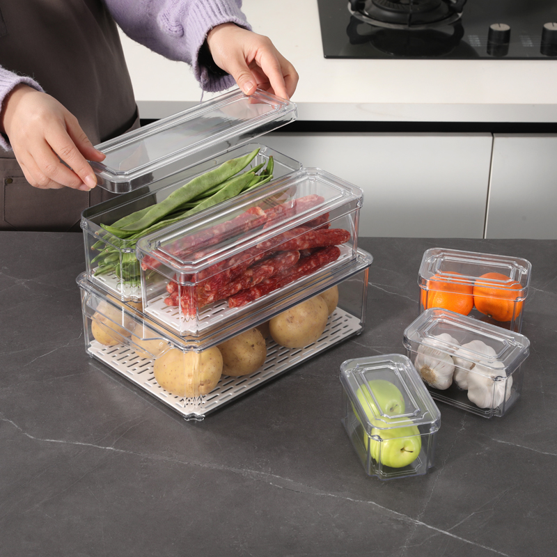 Vegetable Food Kitchen Drinks Counter top box Fruit Containers Stackable Refrigerator Bins Lids Clear Fridge Organizers Storage
