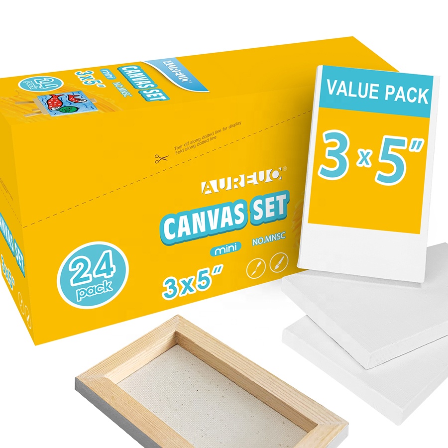AUREUO 24 упаковки 3x5 дюймов 100% хлопок нетоксичный детский чистый мини растягивающийся холст набор