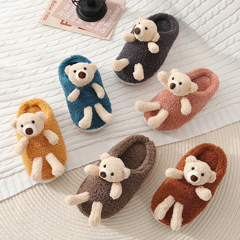 Wholesale Cute Cartoon Animal Fluffy Plush Slipper Teddy Bear House Shoes kids Teddy Bear Slippers