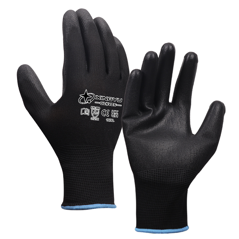 XINGYU 24 Gram PU Polyester Rubber Gloves For Work Goal Keeper Rubber PU Palm Hand PU Safety Gloves