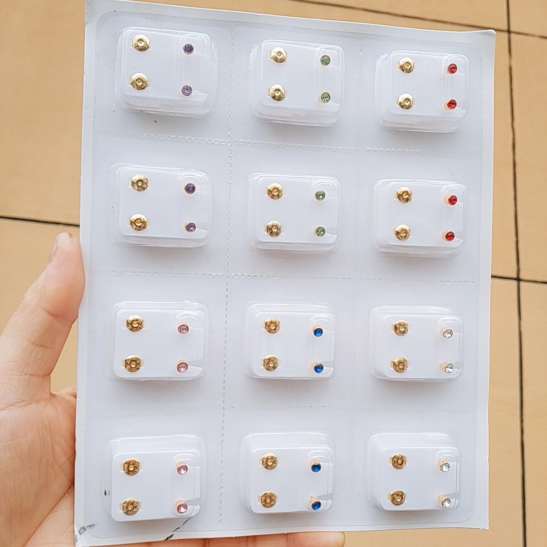 Set Of 12Pairs Medical Earrings Piercing Tool Kits Ear Stud Surgical Steel Ear Studs