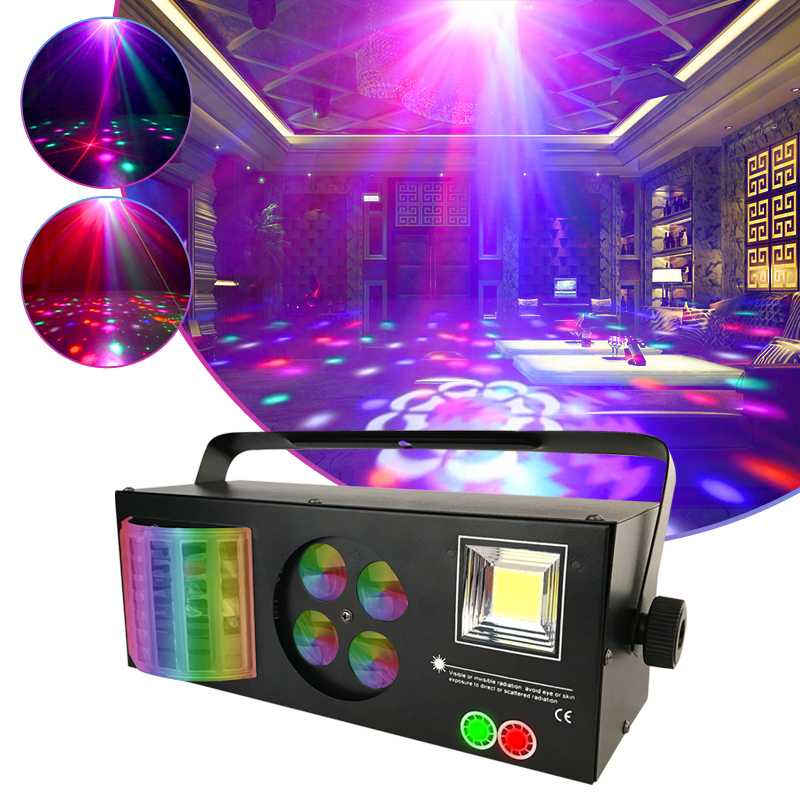 YSH 4 in 1 pattern projector light DJ Disco beam sound ativation lights DMX512 controller strobe lamp for KTV Night Club