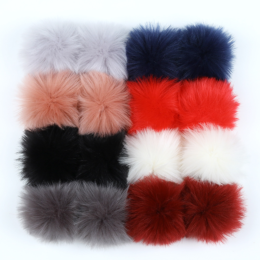 Custom wholesale 14cm snap design fluffy faux fox fur pompom raccoon fur pom poms ball with snap for cloth knitted hats