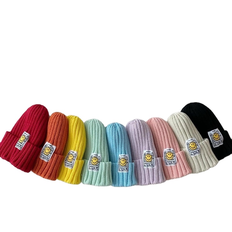 2021 High Quality Baby Smile Pattern Hats Baby Girl Autumn Winter Warm Fashion Baby Knitting Hat