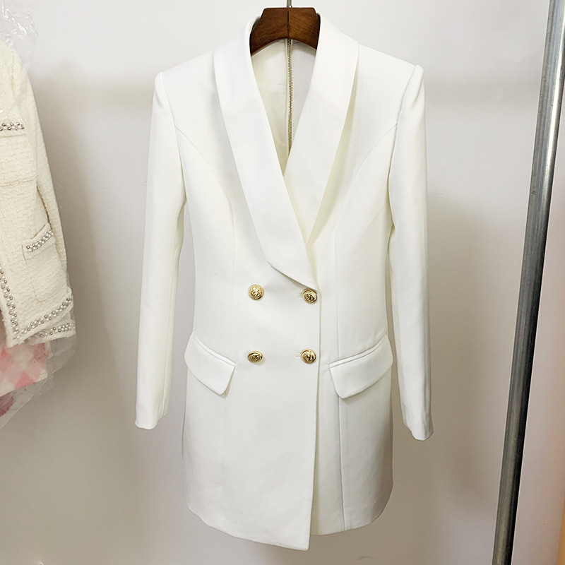 2020 Новое поступление двубортное пальто из золотых кнопок воротником slim fit костюм Женский блейзер, костюмы с платьем