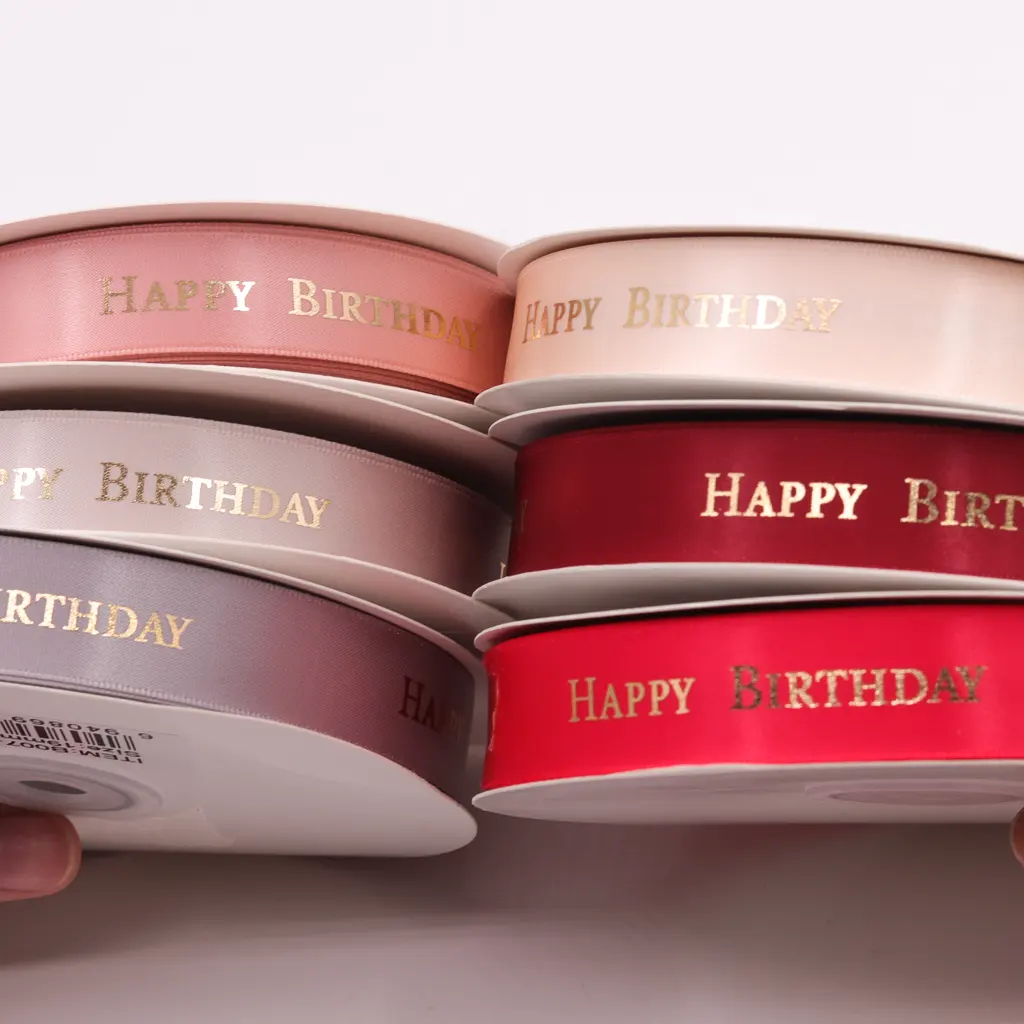 Wholesale custom print 19mm 100y/roll single face satin happy birthday ribbons for gift wrapping