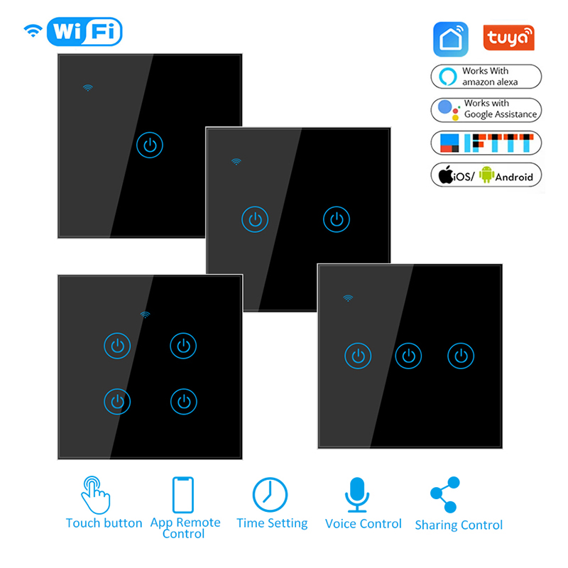 Товары ЕС в наличии Zigbee 1/2/3/4 кнопочный Wi-Fi умный сенсорный выключатель Домашний Светильник Настенный диммер кнопка для дистанционного управления через приложение Tuya