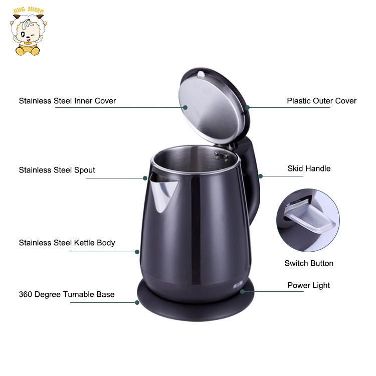 CB CE Heating Black Colorful Design Seamless Stainless Steel Water Electric Kettle Home Kitchen Appliance