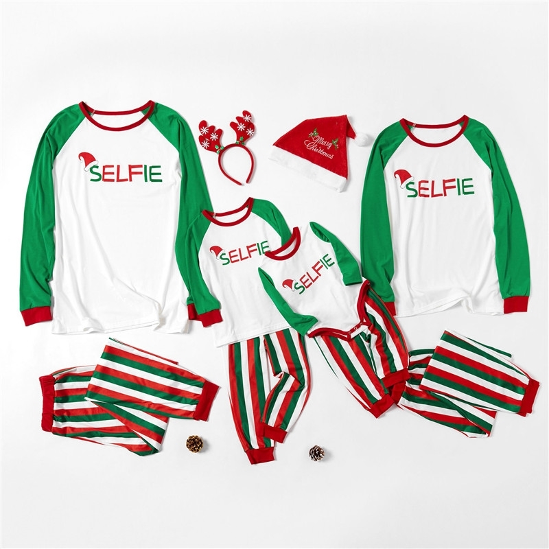Baby Girls Love Pajamas Sets Adults Sleepwear Chirstmas Hat Letter Printed Nightwear Cotton Parentage Clothes