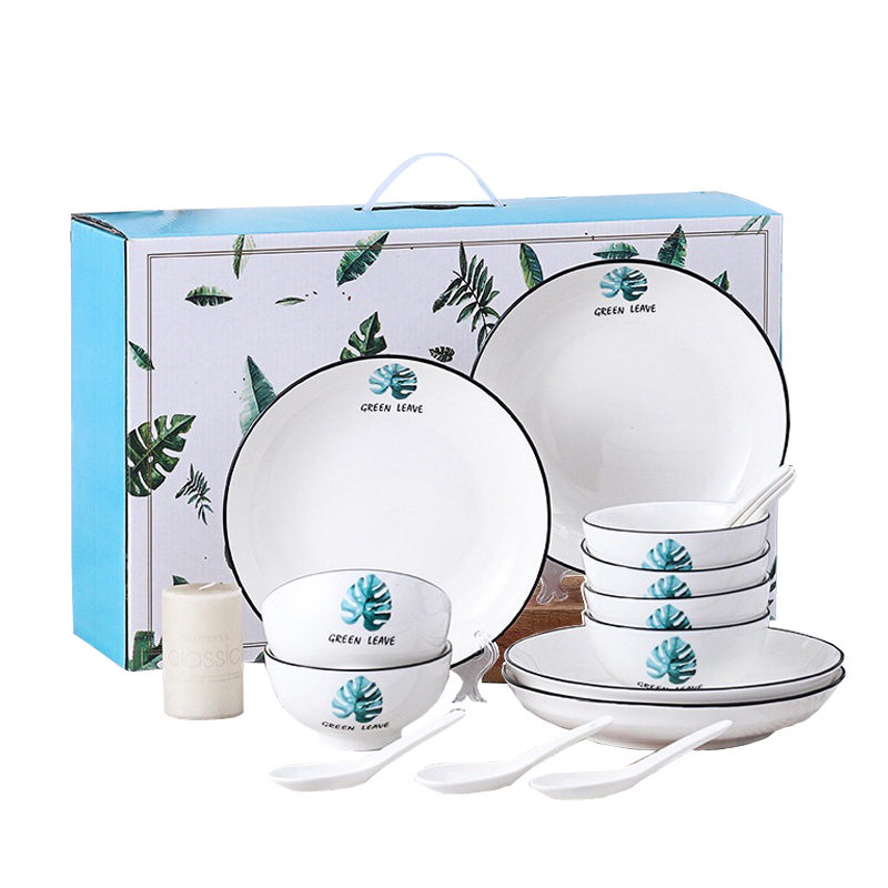 Nordic style ceramic plate and bowl set with delicate printing