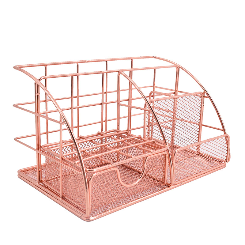 Rose Gold Desk Organizer with Drawer File Tray Metal Multi-Use Stationery Desktop Organizer for Office School Home