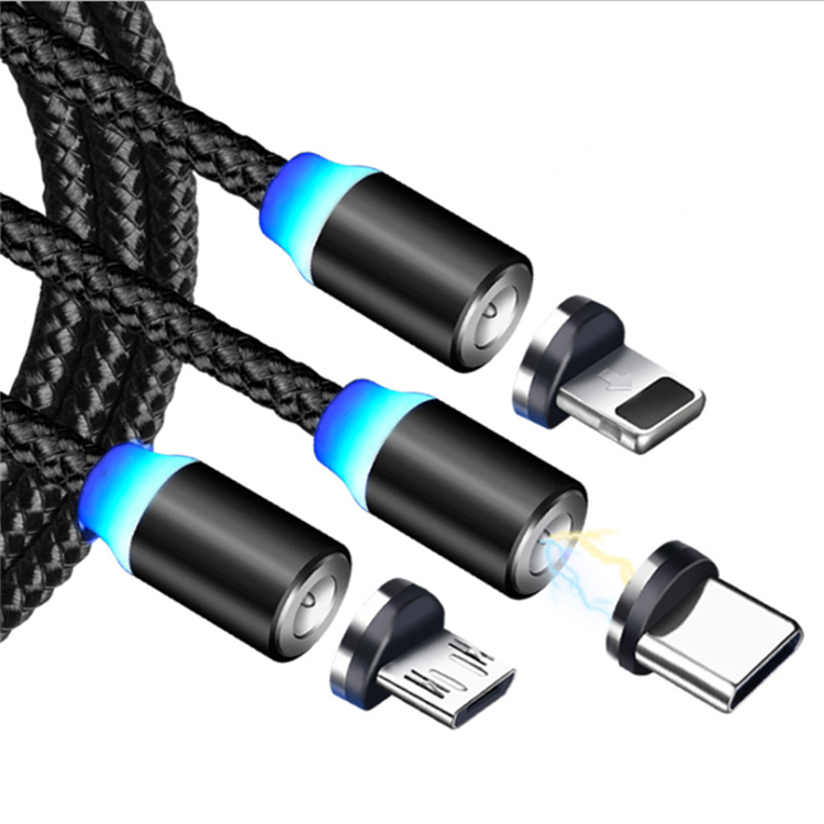 Горячая продажа на заказ мобильный телефон Быстрая зарядка Usb 3 в 1 Магнитный зарядный плетеный кабель Магнитный кабель для передачи данных