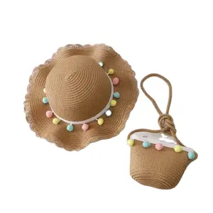 2022 Wholesale Wide Brim Summer Kids Beach Sun Hat Children Girl Bucket Toddler Kids Straw Hat