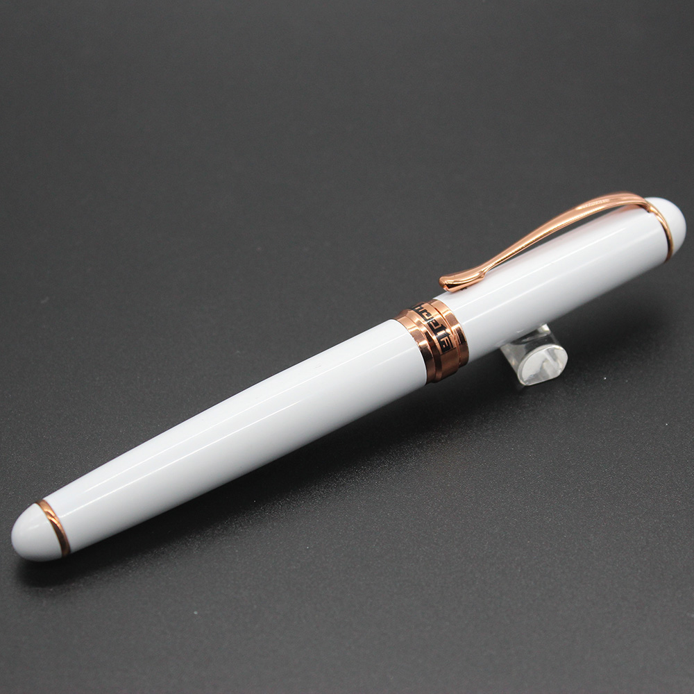 Customized Logo Luxury Pen White and Rose Gold Branded Roller Ball Pens Heavy