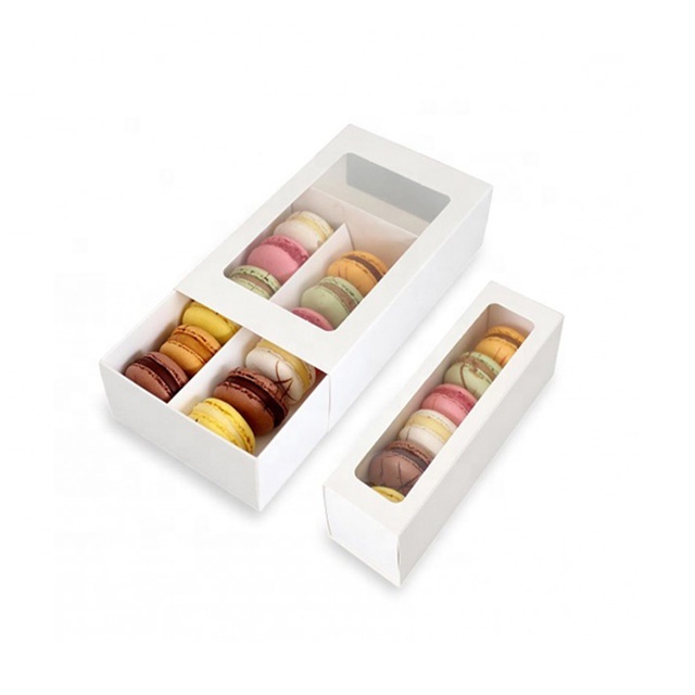 High quality box macaron inlay cake pastry paper boxes with window custom food packaging wedding sweet boxes