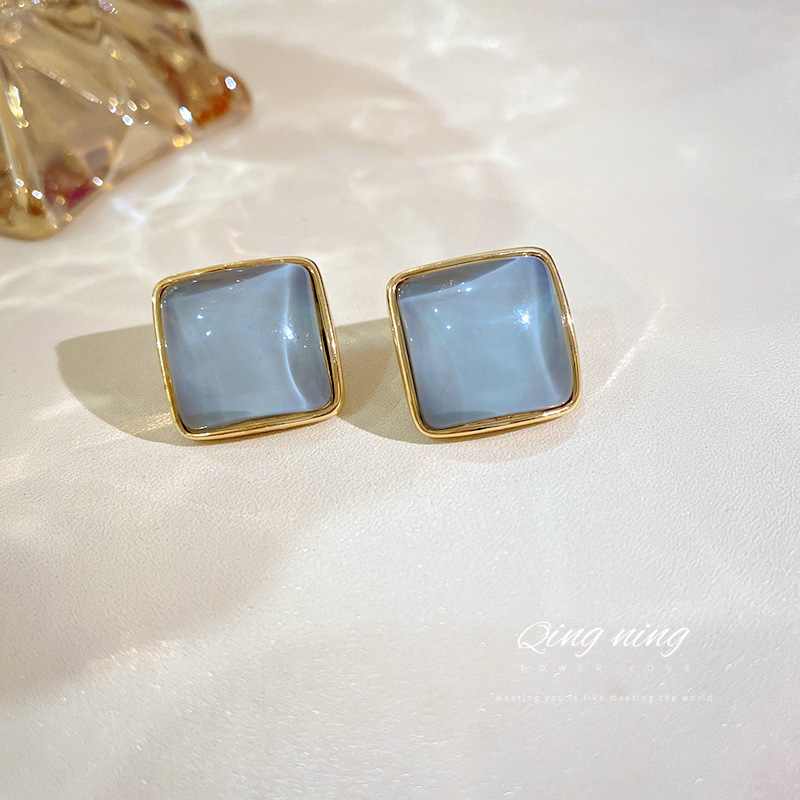 Jewelry 925 silver needle Korea East Gate fashion new personalized opal square earrings temperament Earrings