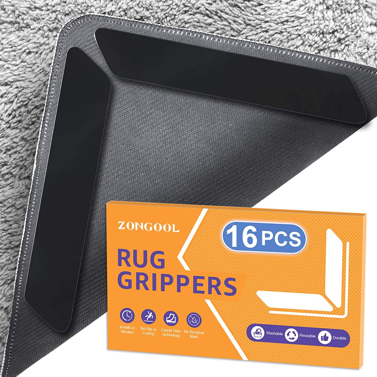 12 PCS Rug Grippers Washable Rug Grippers for Hardwood Floor Double Sided Non-Slip Carpet Gripper