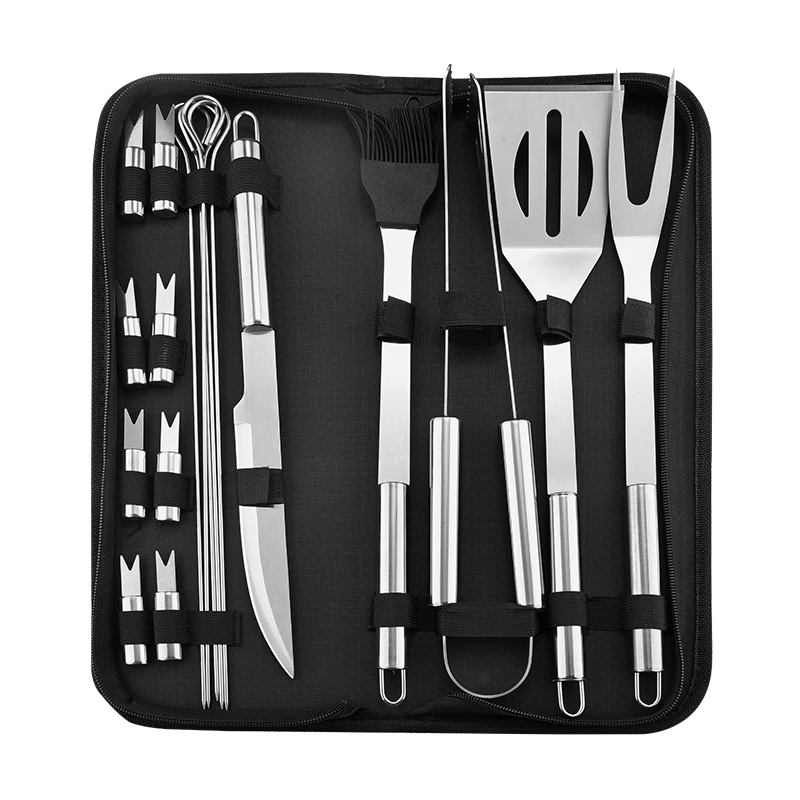 20pcs stainless steel outdoor barbecue tools set in nylon pouch