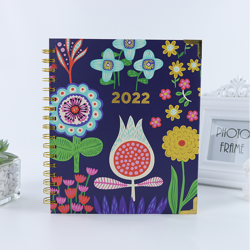 Factory supply 2022 golden foil B5 spiral wire O ring journal monthly weekly daily agenda custom printing planner