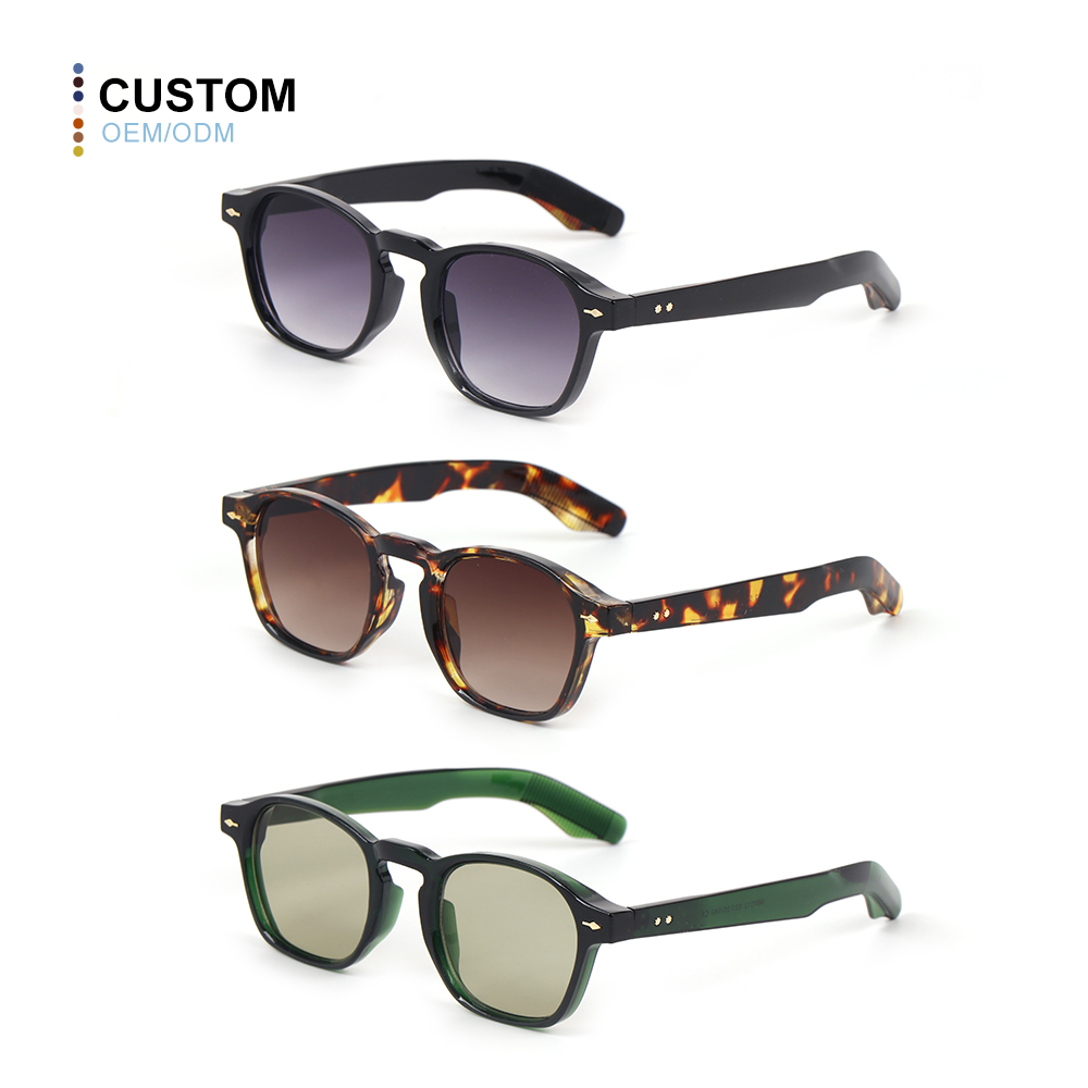 Wholesale Newest Fashion Women Gradient Sunglasses Custom Logo Rivet Custom Logo High Quality Vintage Round Sunglasses Men