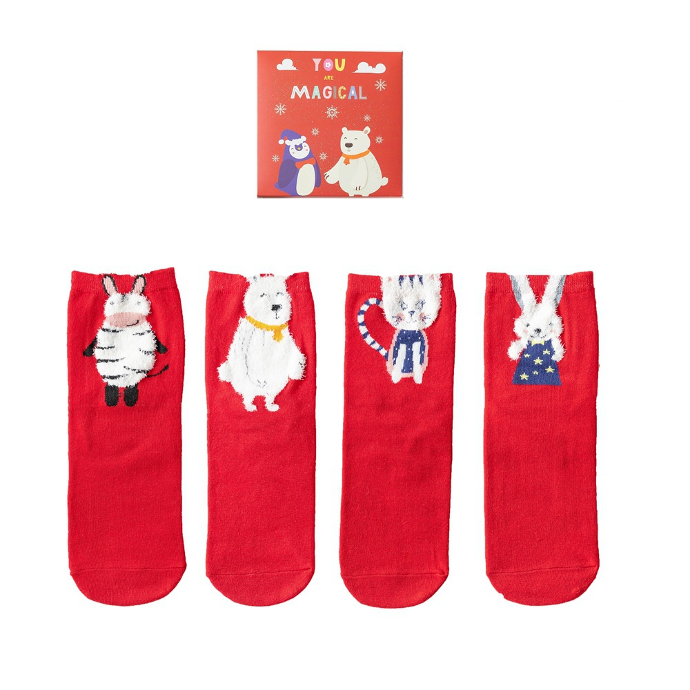 New Christmas Ladies Cartoon Red Socks Christmas Cotton Fall Winter Christmas Gift Box Socks Factory Wholesale