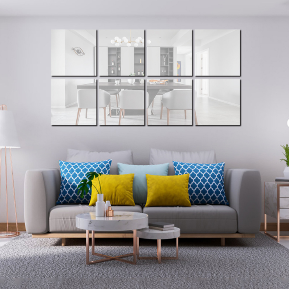 square acrylic removable self-adhesive mirror wall sticker for living room bathroom TV background home decor wall decals 210803