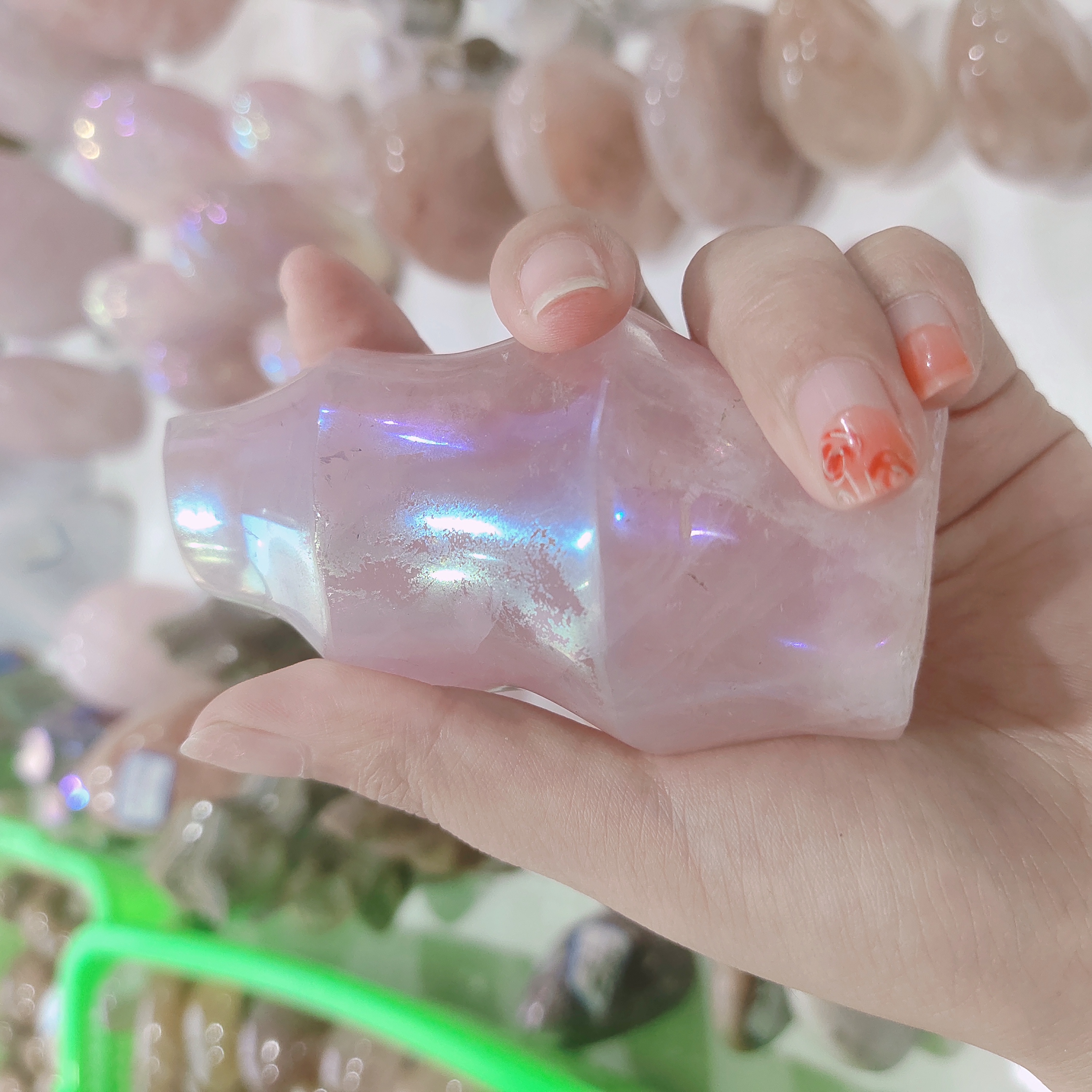 Природный кристалл Aura, розовый кварц, лечебный камень, горелка, роза, хрустальное пламя для украшения дома