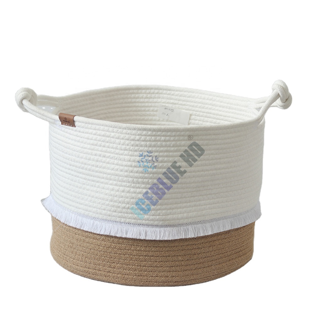 ICEBLUE HD Extra Large Cotton Rope Natural Jute Kids Toy Basket Dirty laundry Basket Hamper
