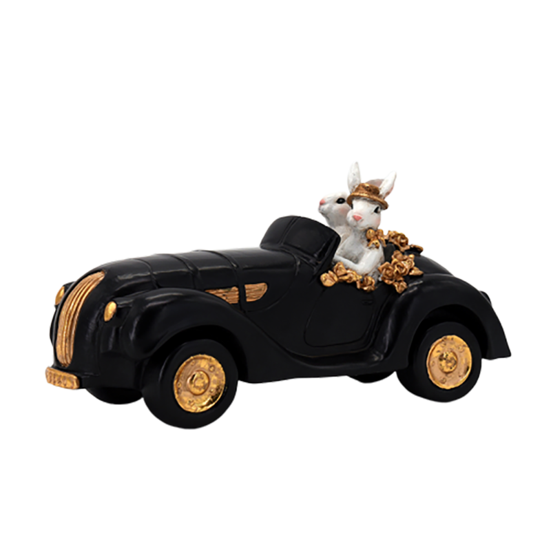 Hot Sale Easter Resin Rabbit Driving Car Statues Polyreisn Crafts Decoration