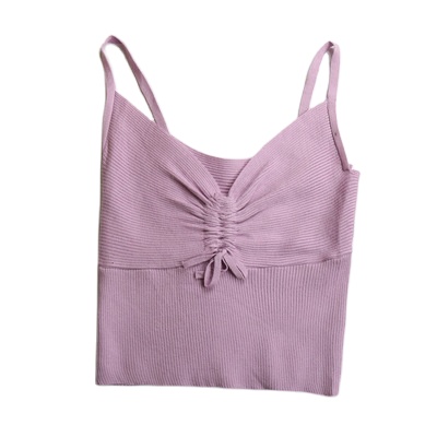 Summer new short model with solid color open back strap, low chest v collar strap small vest