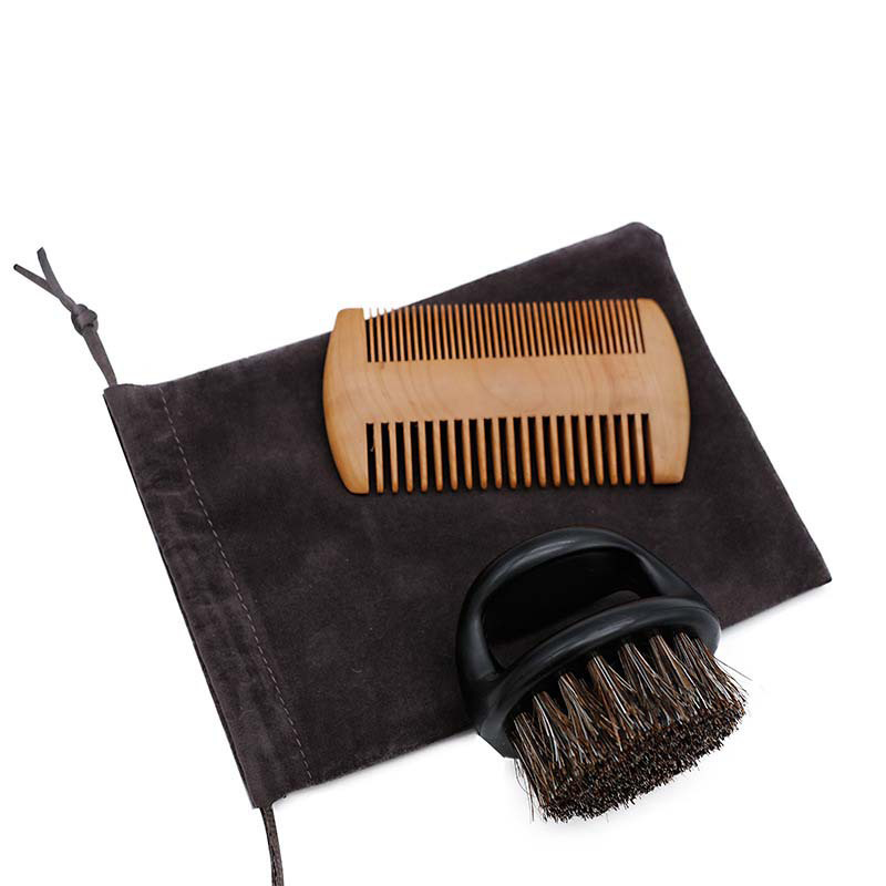 Custom Black Wood Hair Wide Tooth Comb Beard Care Kits Man's Beard Brush and Comb Sets beard kit