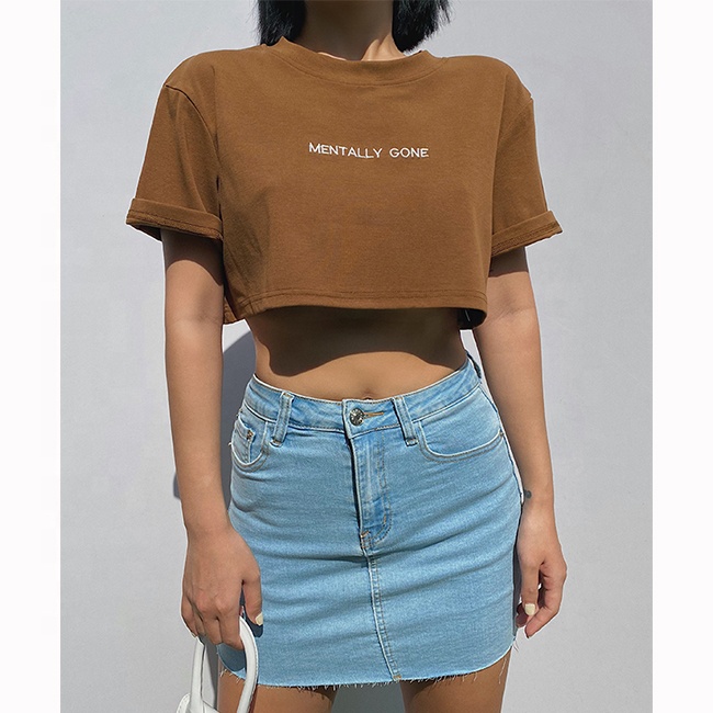 2020 summer custom cotton crop top t-shirts women loose size solid color women's t-shirts