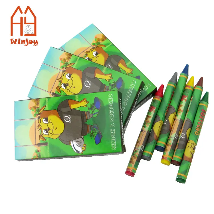 Custom professional Non-Toxic 6 pack crayon set,promotional crayons for drawing and arts.