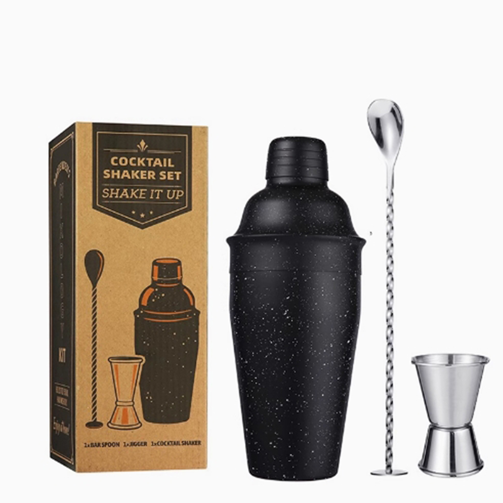 Heesung 17oz Stainless Steel Starry Black Cocktail Shaker Set Bartender Kit Gift Cocktail Making Set Bar Tool Set 3 Piece