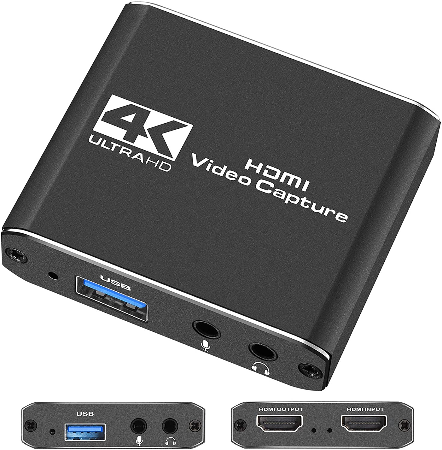 Видеокарта захвата 4K HDMI-USB 3,0 с выходом HDMI для прямой трансляции, устройство видеозаписи, совместимое с Windows Linux OBS OS X