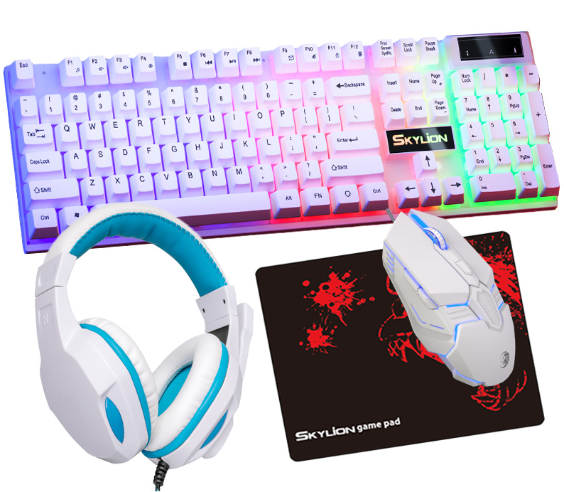 Комплект для ПК y teclado USB RGB со светодиодной подсветкой, клавиатура и мышь 4 в 1, игровой комплект, игровые наушники, гарнитура, клавиатура, мышь, комбо
