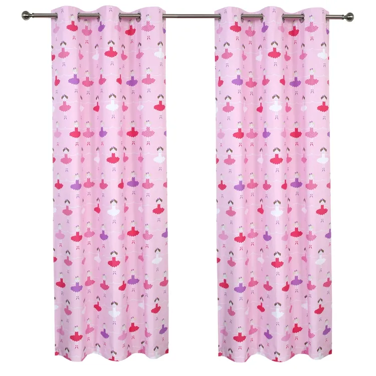 2021 Hotsale 100% Polyester Printed Pink Color Cartoon Bedroom Kids Curtain