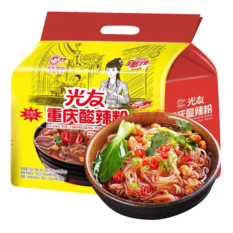 Семейная упаковка (90 г * 4 упаковки), лапша с низким содержанием жира, вкусная Горячая и кислая вермишель, нежареная лапша быстрого приготовления, семейная упаковка, китайская Пряная лапша